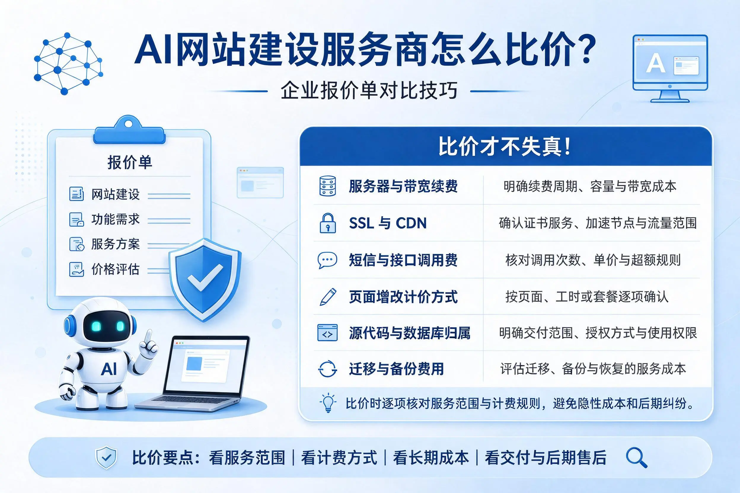 AI网站建设服务商怎么比价？张家口企业报价单对比技巧